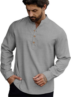 HouseOfCommon Men Self Design Straight Kurta(Grey)