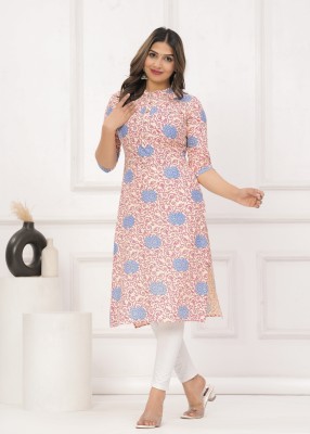 Glowworld Women Printed Straight Kurta(Pink, Beige, Blue)