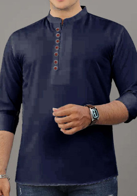RAREMARK Men Solid Straight Kurta(Dark Blue)