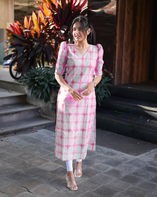 MT Creation Women Printed A-line Kurta(Pink)
