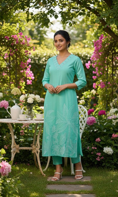 sofiacollection Women Embroidered Straight Kurta(Light Green)