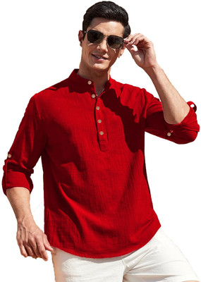 CROWNTAIL Men Solid Straight Kurta(Red)