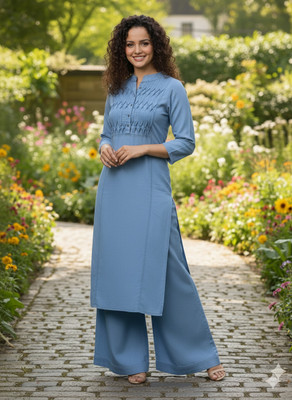 Apro Women Solid, Self Design Straight Kurta(Light Blue)