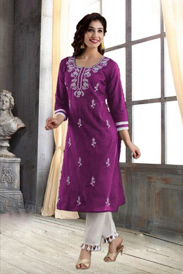 vikshi Women Embroidered Straight Kurta(Multicolor)
