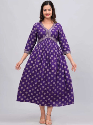 RUDRAKSH CREATION Women Printed Flared Kurta(Purple)
