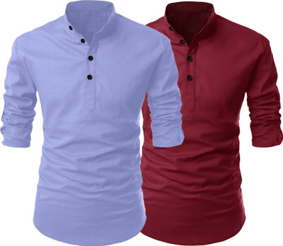 Fashion Marts Men Solid Straight Kurta(Blue, Maroon)