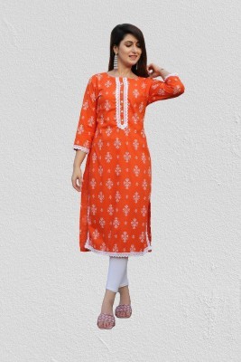 jaipurTrendz Women Printed Straight Kurta(Orange)