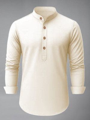UNIFAV Men Solid A-line Kurta(Beige)