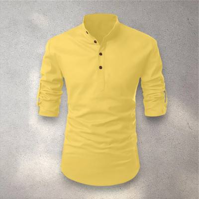 ETHNICSUTRA Men Solid Straight Kurta(Yellow)