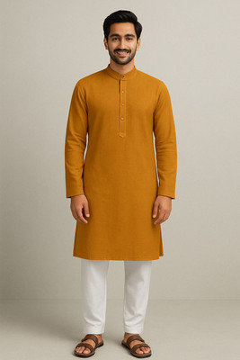 STYLEBOAT Men Solid Straight Kurta(Yellow)