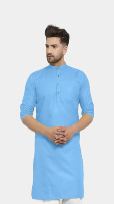 HouseOfCommon Men Solid A-line Kurta(Blue)