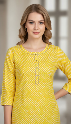Jostory Women Printed A-line Kurta(Yellow)