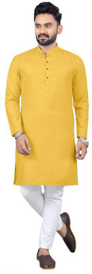 ETHNICBLISS Men Solid Straight Kurta(Yellow)