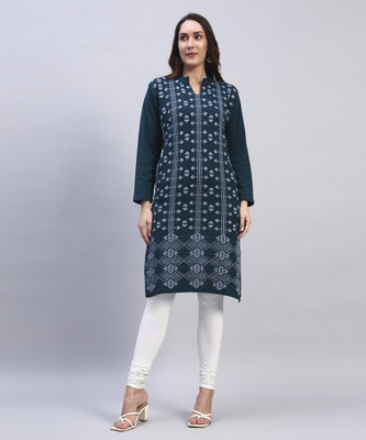 DECANTER Women Self Design, Printed Straight Kurta(Blue)