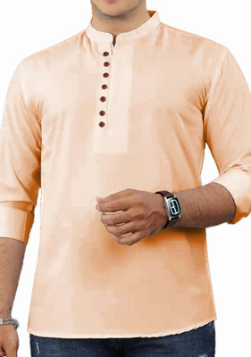 VIMASUTI Men Solid Straight Kurta(Orange)