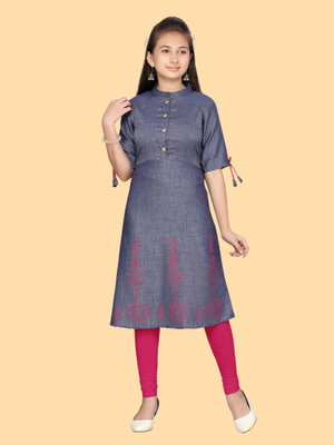 Aarika Girls Solid A-line Kurta(Blue)