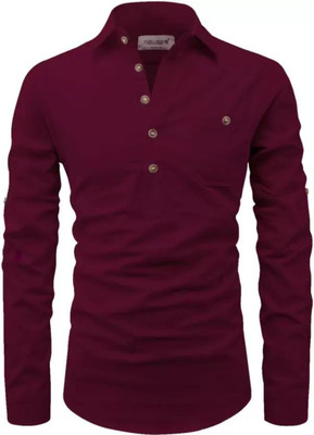 Life Roads Men Solid Pathani Kurta(Maroon)