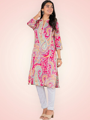 Jaipuur Trend Women Printed Straight Kurta(Pink)