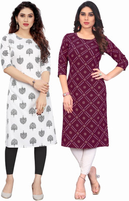 MARIDI FASHION Women Printed A-line Kurta(White, Maroon)