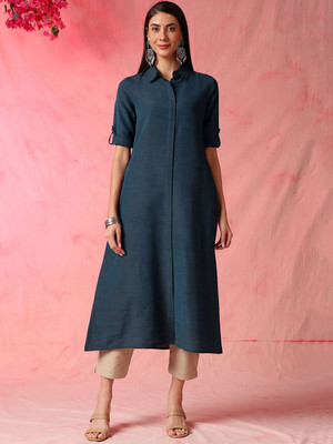 ANOUK Women Solid A-line Kurta(Blue)