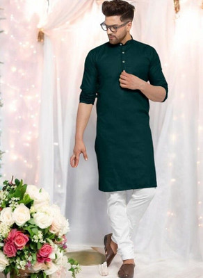 Krisha trend Men Solid Straight Kurta(Dark Green)
