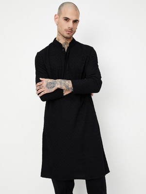 MAX Men Printed A-line Kurta(Black)