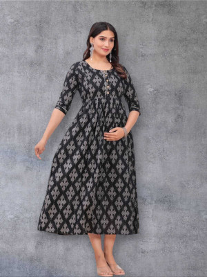 Gora Laxmi Women Applique, Printed Anarkali Kurta(Black)