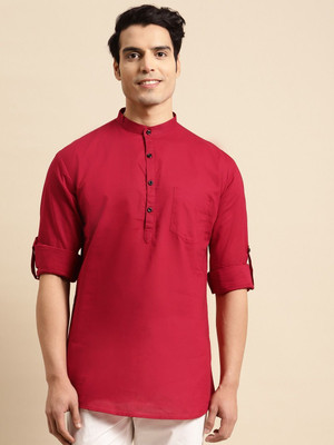 Rajubhai Hargovindas Men Solid Straight Kurta(Red)