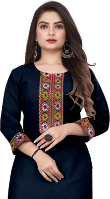 HF HOLYDAY FASHION Women Embroidered Straight Kurta(Blue)