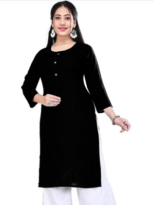 KHALIFA COLLECTION Women Solid Straight Kurta(Black)
