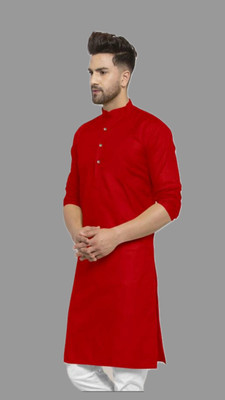 HouseOfCommon Men Solid A-line Kurta(Red)