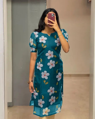 ak fashion mall Women Floral Print A-line Kurta(Blue)
