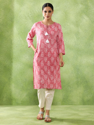 Jaipur Kurti Women Embroidered Straight Kurta(Pink)