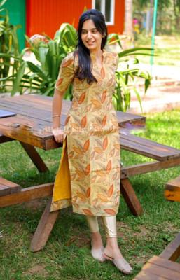 JETHVA BROTHERS Women Floral Print Straight Kurta(Yellow)