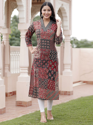 Jevi Prints Women Block Print Straight Kurta(Multicolor)