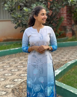 bindudi Women Printed A-line Kurta(Light Blue)