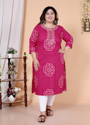 Avnii Women Floral Print Straight Kurta(Red)