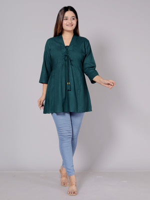 MOZIKA Women Solid Tunic Kurta(Green)