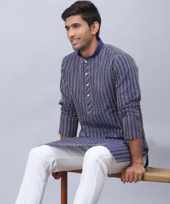 ANOUK Men Embroidered Straight Kurta(Blue)