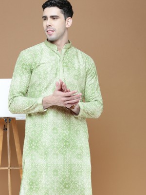 Sanwara Men Chikan Embroidery Straight Kurta(Green)