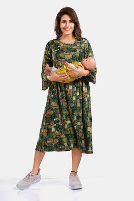 Lovira Women Printed Flared Kurta(Green)
