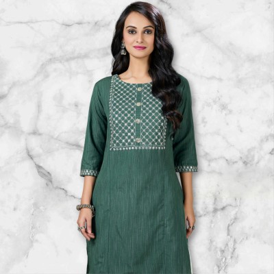 rootover 30 Women Solid Straight Kurta(Dark Green)