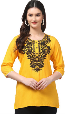 AK Creation Women Embroidered Frontslit Kurta(Yellow)