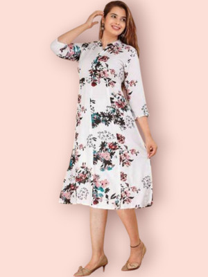 KurtisHouse Women Printed Straight Kurta(White)