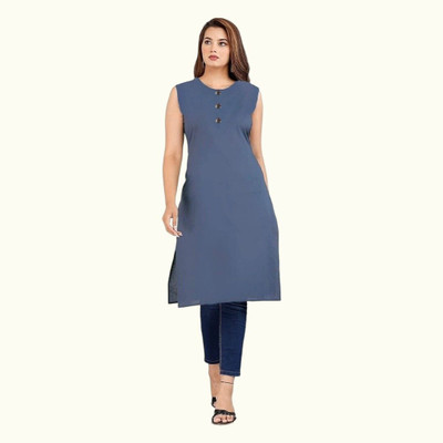 Adgood fashion Women Printed Straight Kurta(Grey)