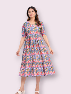 GOPI RAJU Women Printed Anarkali Kurta(Purple)