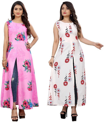 tanvi creation Women Printed Frontslit Kurta(White)