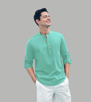 Univibe Men Solid Straight Kurta(Silver)