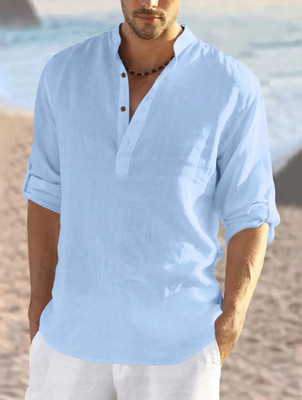 SHOPYCLICK Men Solid Straight Kurta(Light Blue)