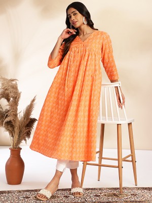 Janasya Women Woven Design A-line Kurta(Orange)